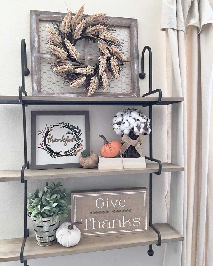 fall wreath on a shelf decor