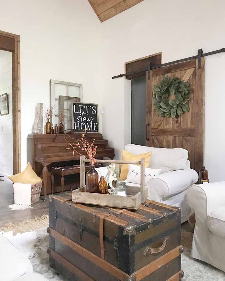 Love this distressed trunk coffee table family room farmhouse style