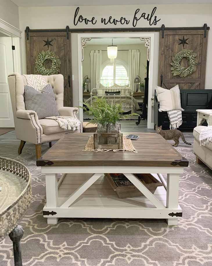 white square coffee table with contrast wood top