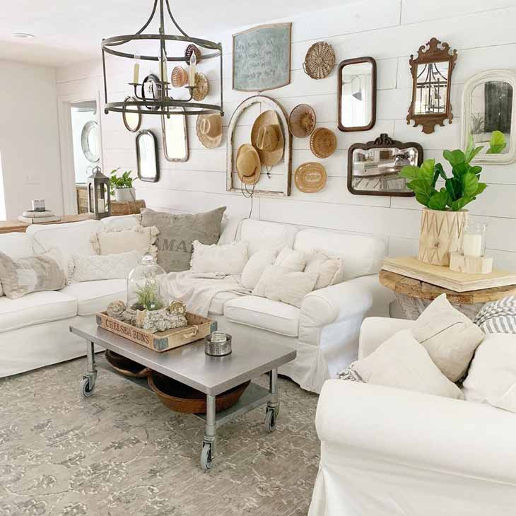 metal coffee table on wheels in white living room