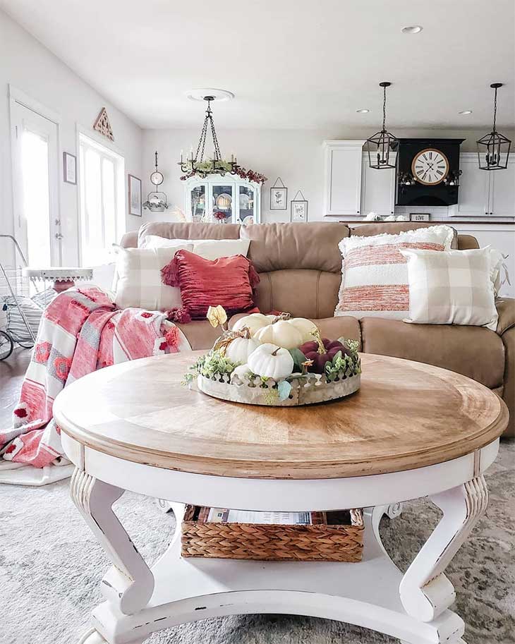 Rustic Wood Farmhouse End Table with Natural Tray Top and White