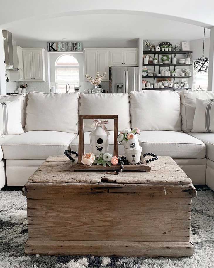 Rustic Wood Farmhouse End Table with Natural Tray Top and White