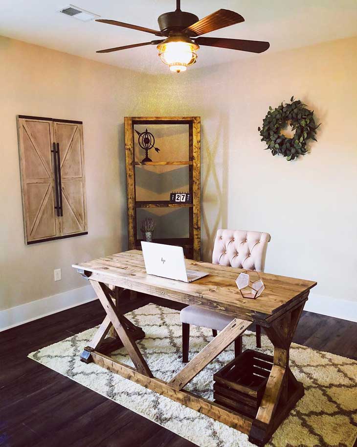 wooden home office desk, rustic home office