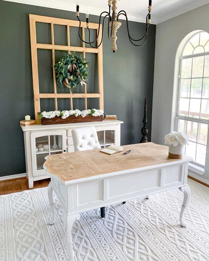 home office decor with french country desk and accent wall