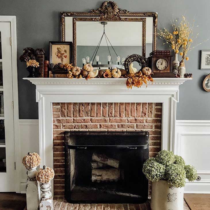 Traditional fireplace with autumn decor