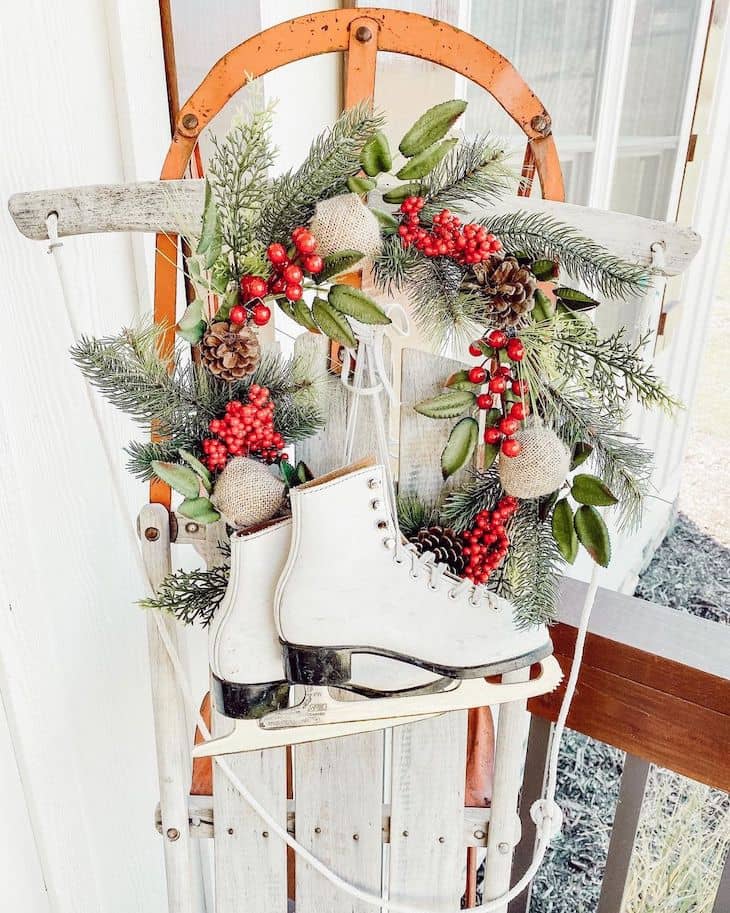 Antique ice skates as decor