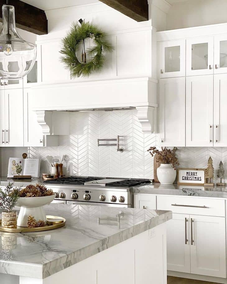 White range hood with green wreath