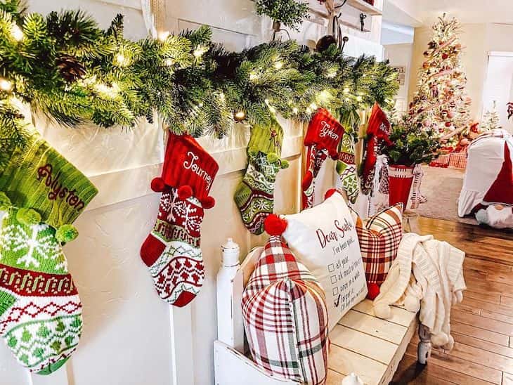 Entryway bench with Christmas decor