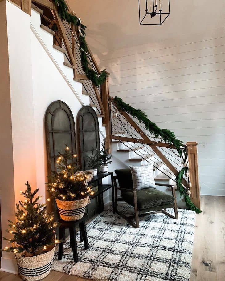 Staircase with garland and Christmas decor