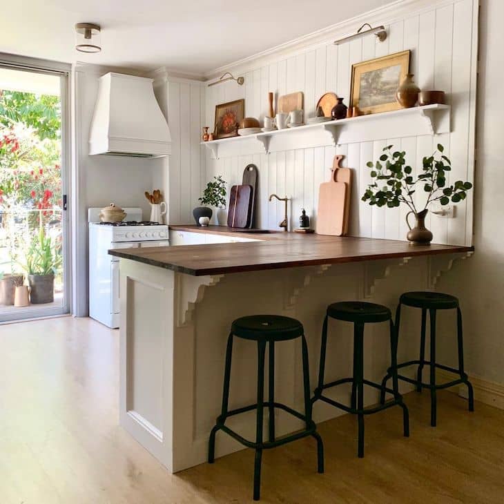 Small cottage kitchen with open shelves