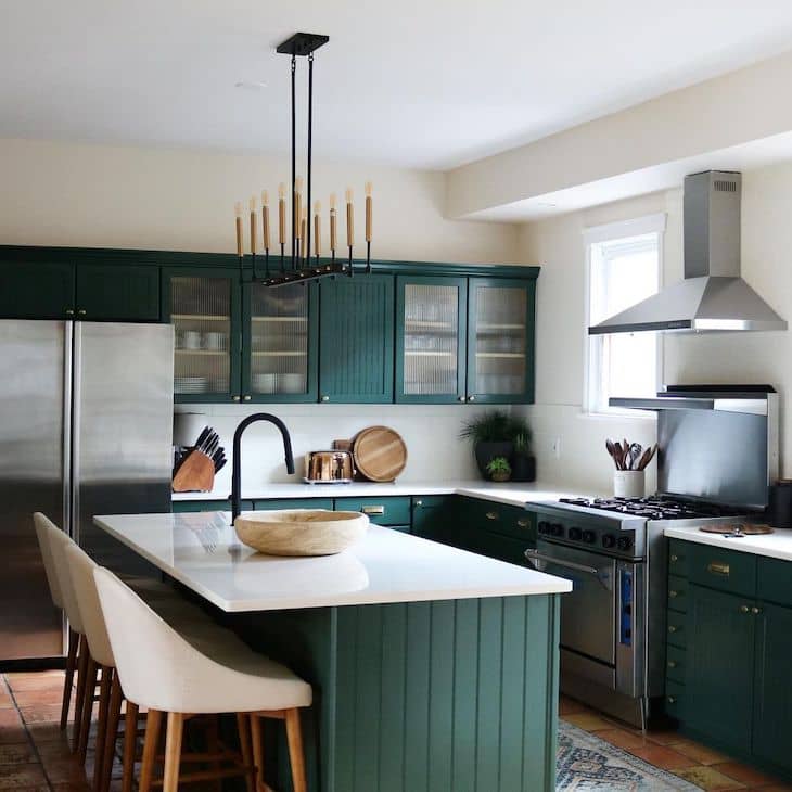 Hunter green beadboard kitchen in cottage style