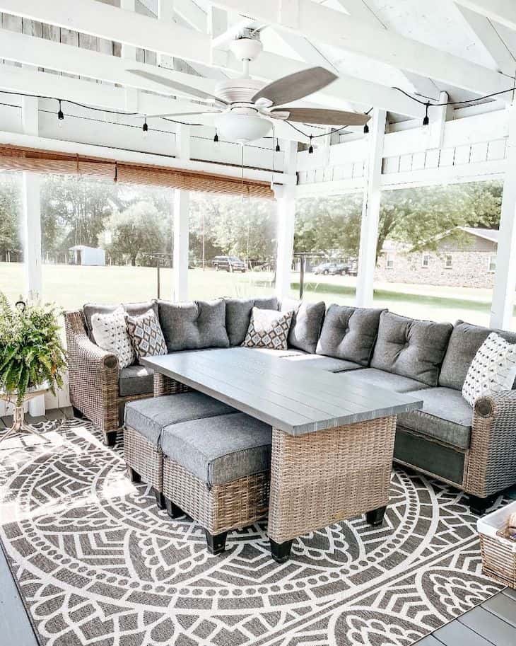 Gazebo patio decor with grey wicker outdoor set