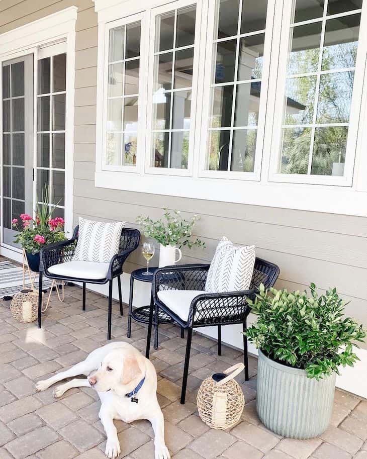 Back porch with a conversation set