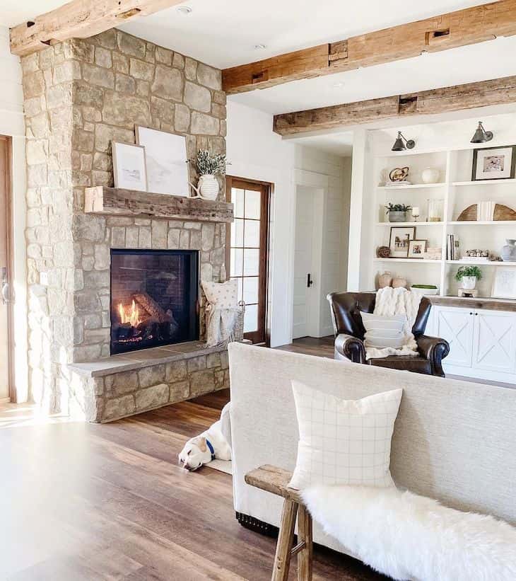 Floor to ceiling fireplace in the living room