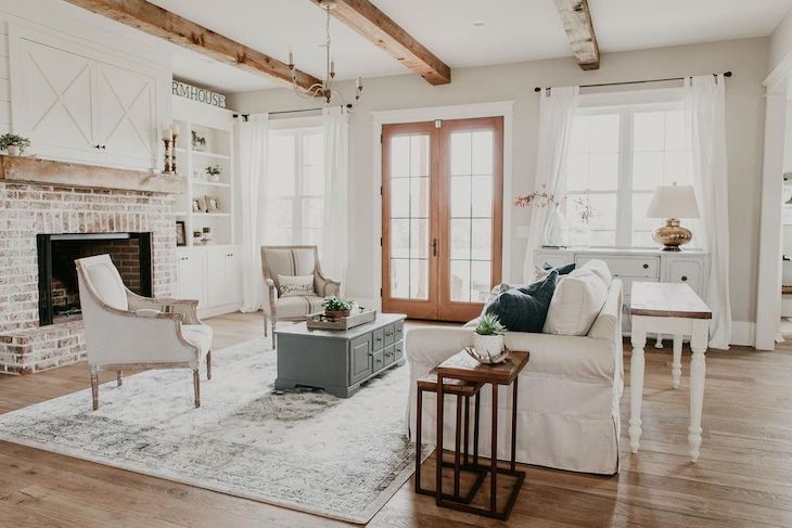 Living room ceilings painted in Alabaster white and grey walls