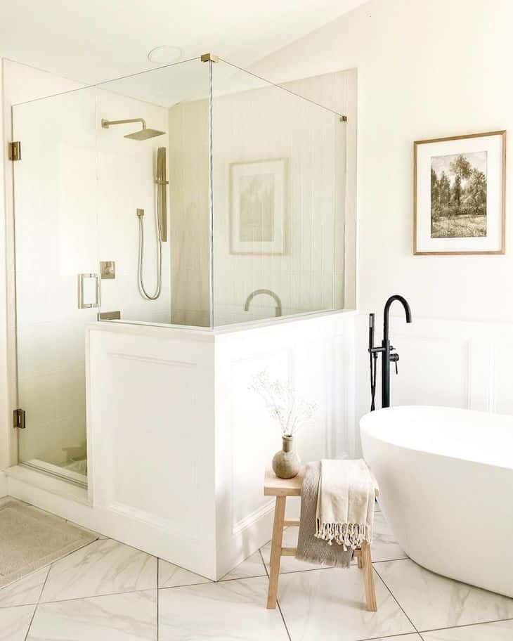 White Cloe shower tile in a classic white bathroom