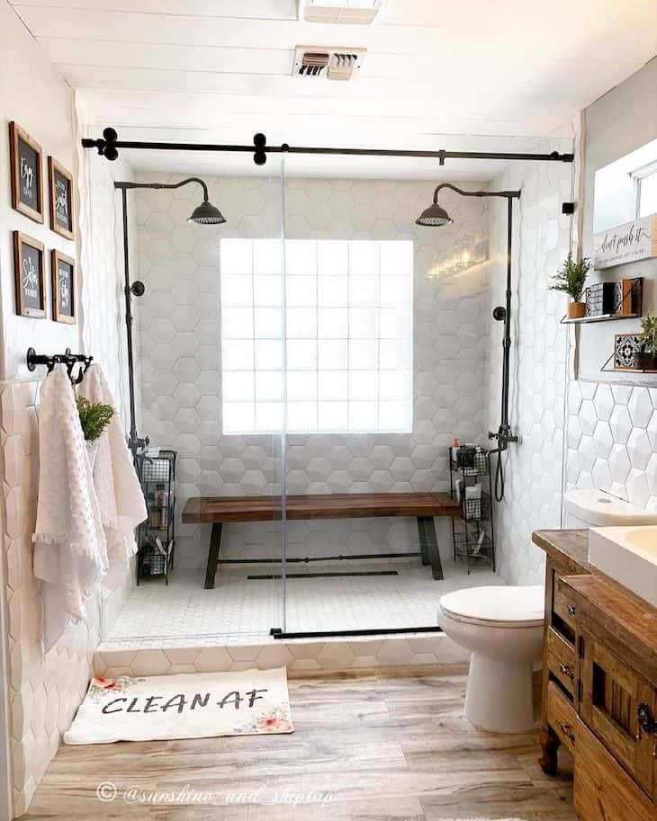 Hexagon shower tile in double shower