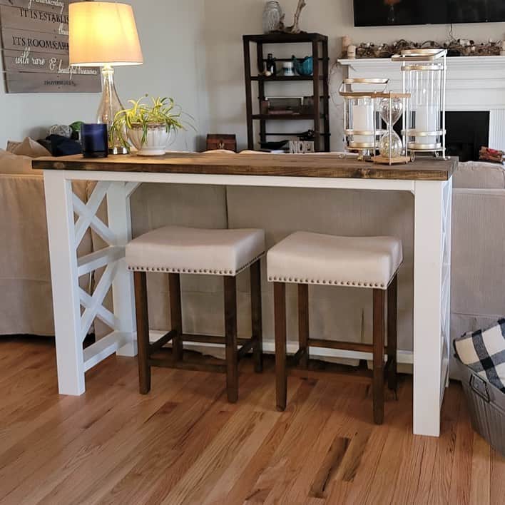 Farmhouse sofa table with stools