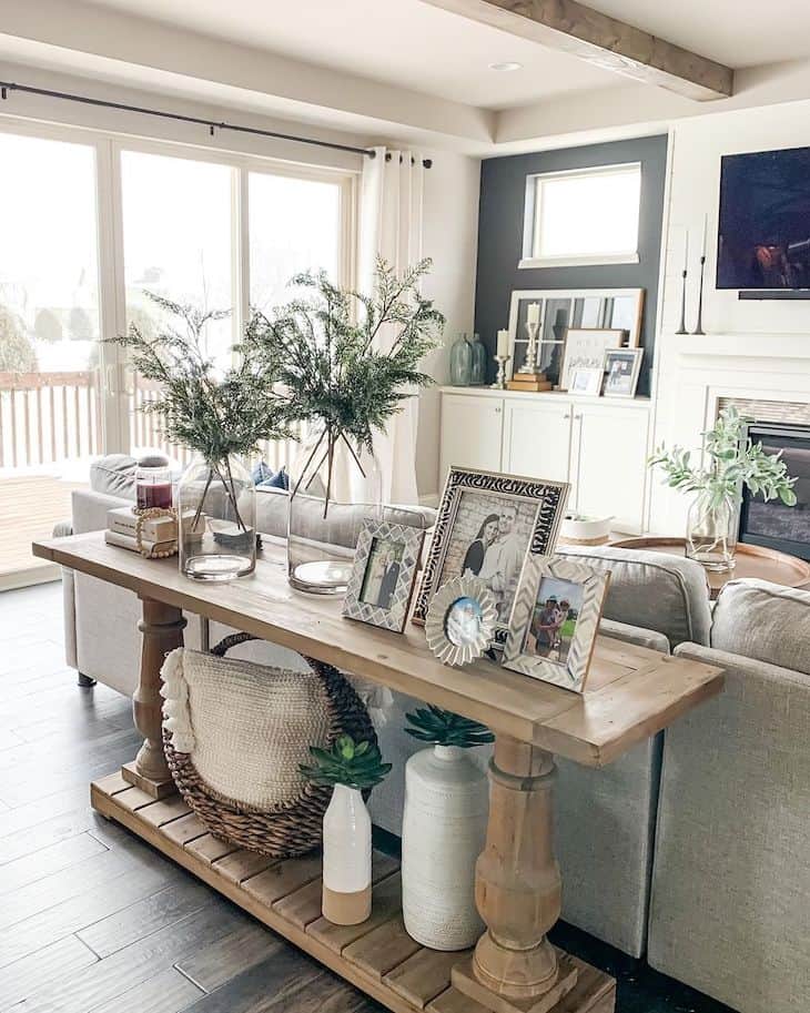 Farmhouse sofa table from reclaimed wood