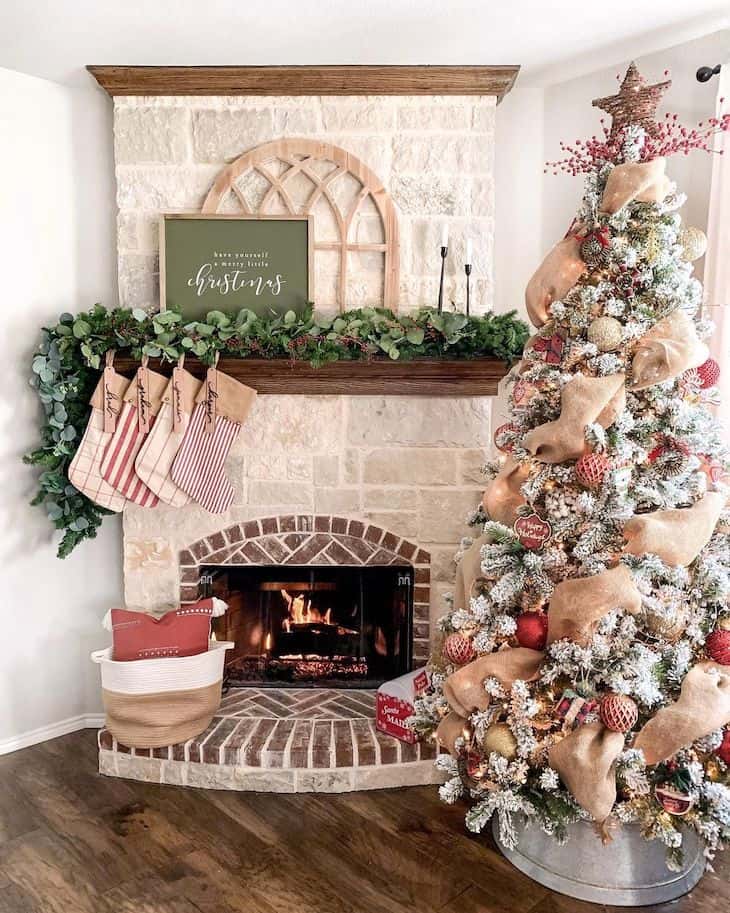 Traditional Christmas mantel