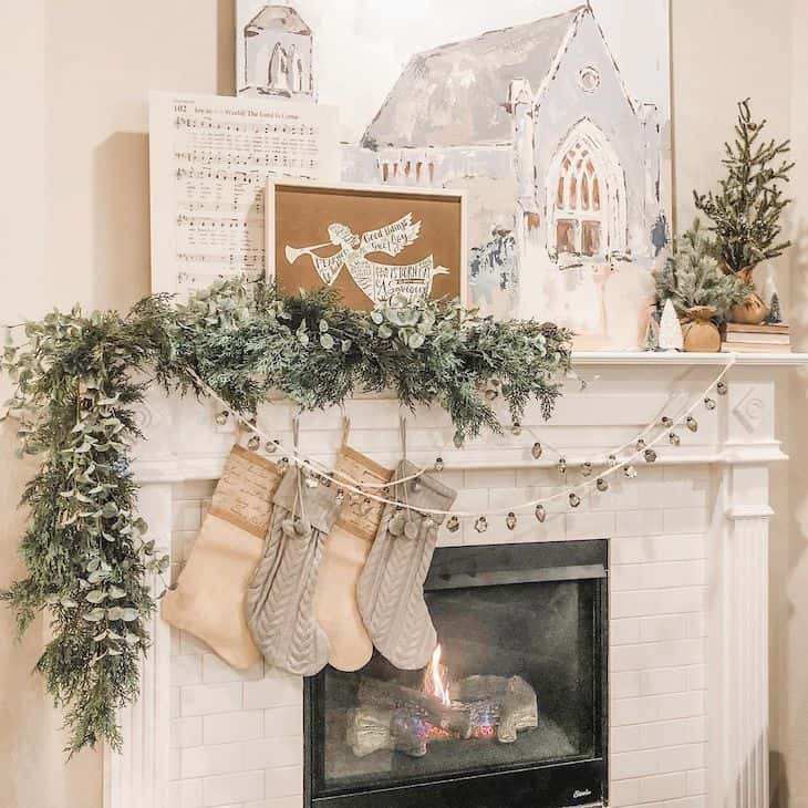 Christmas Mantel Decorating Ideas With Deer, Stockings