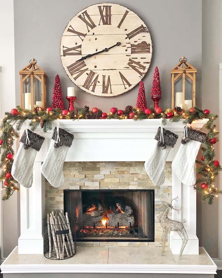 Red Christmas mantel decor