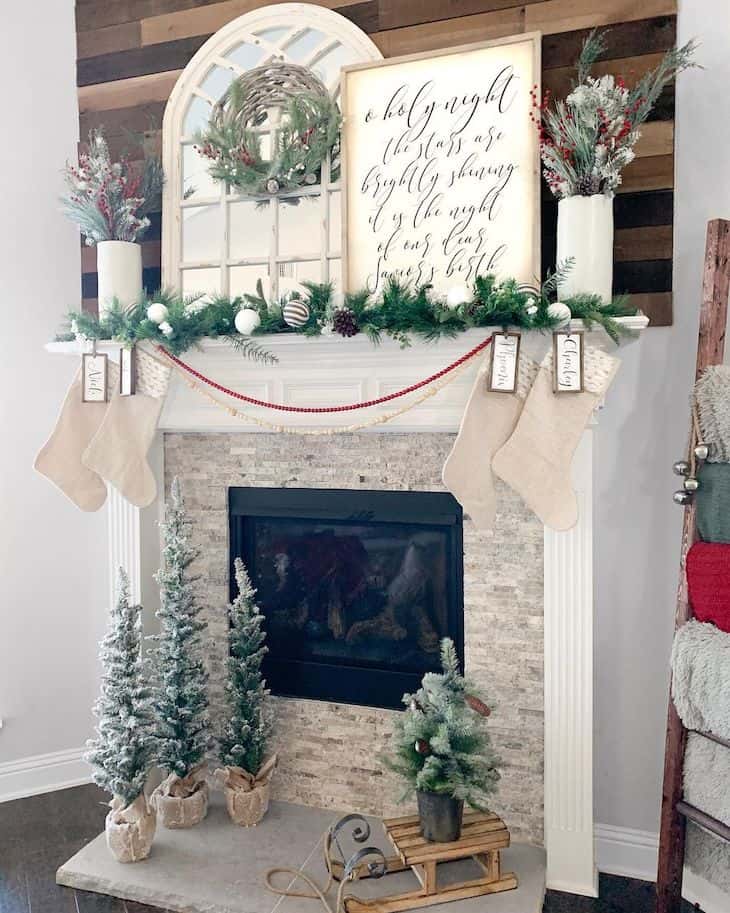 French country Christmas mantel decor