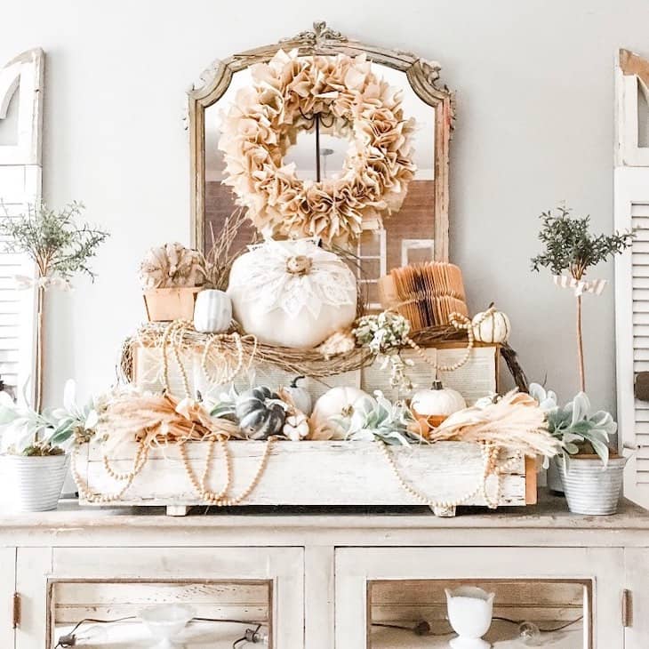 Fall arrangement on console table