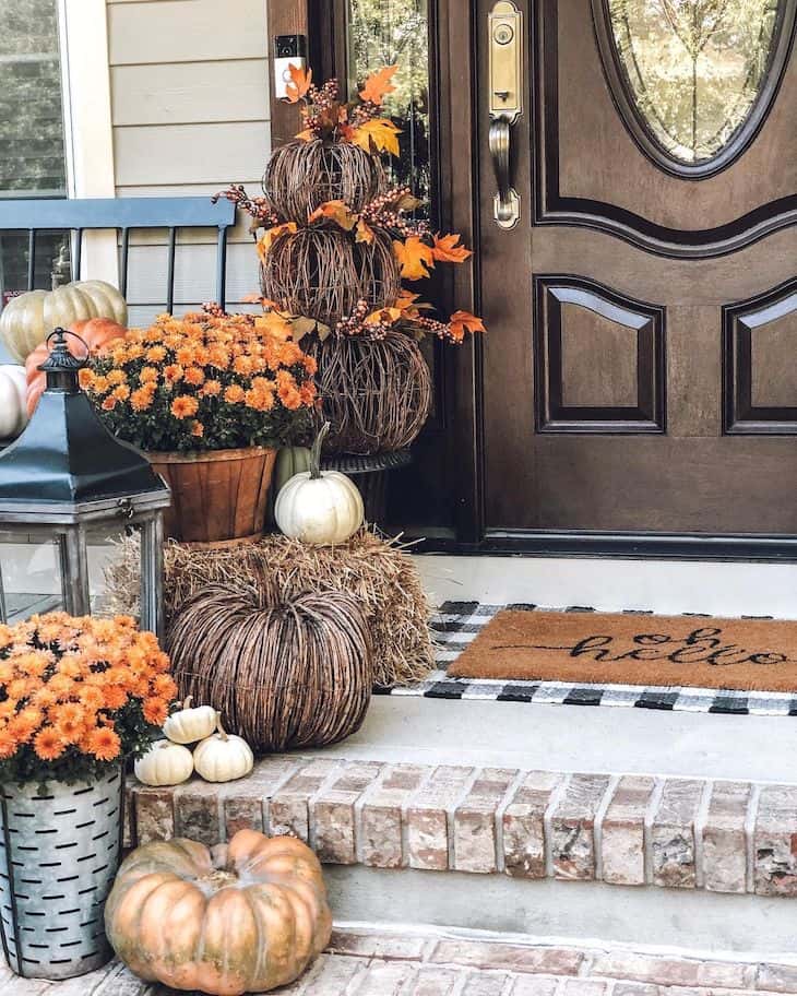 Porch decorated for fall