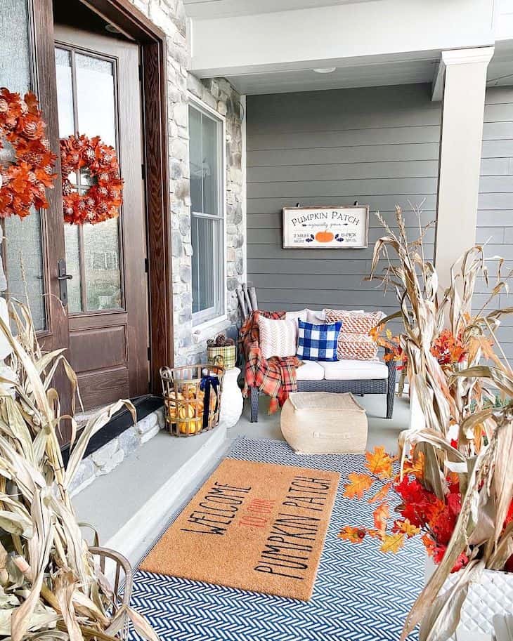 Orange and navy outdoor decor for fall