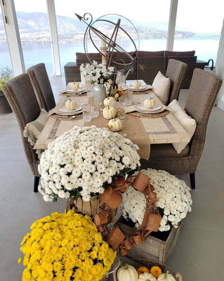 Fall tablescape for outdoor dining table