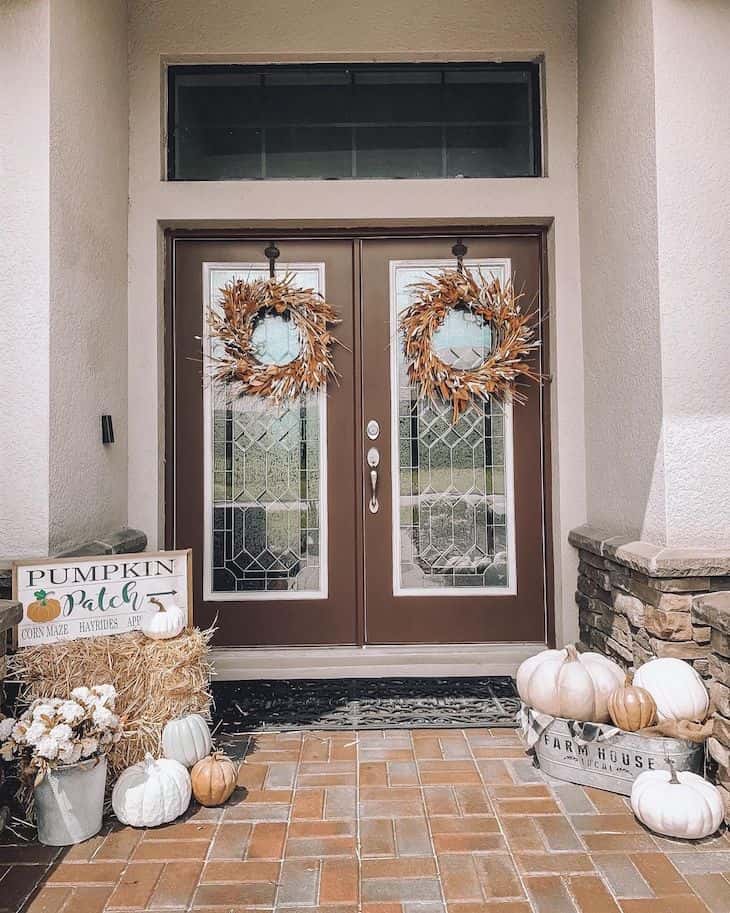 Double door with fall decor