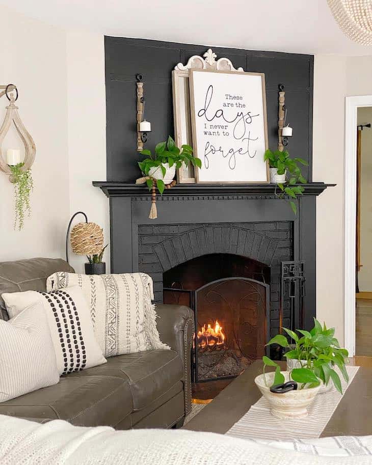 black fireplace accent wall