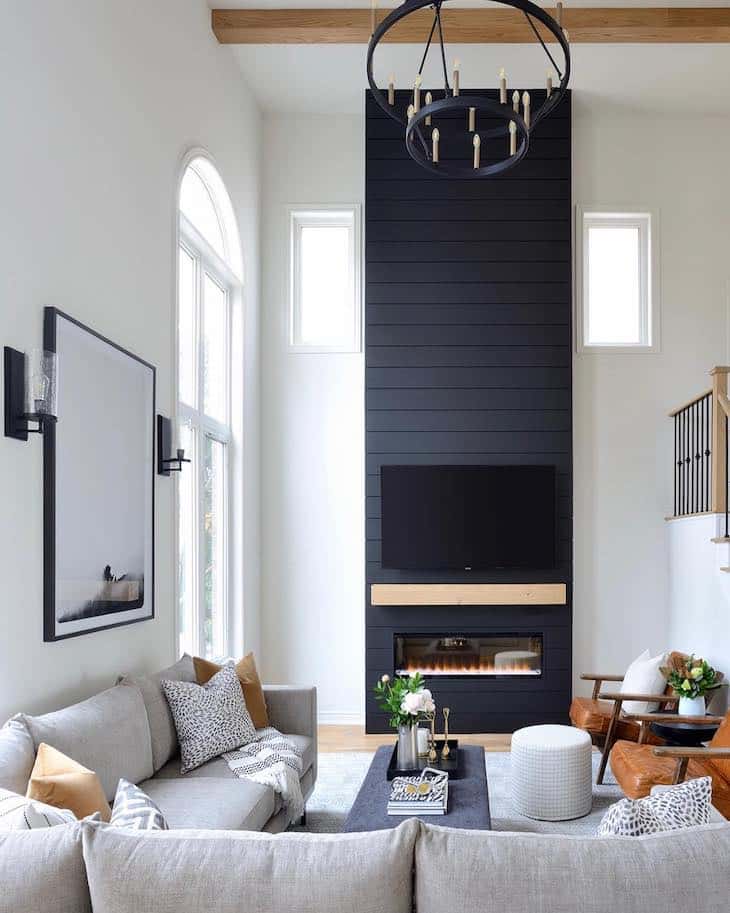 Floor to ceiling tall fireplace