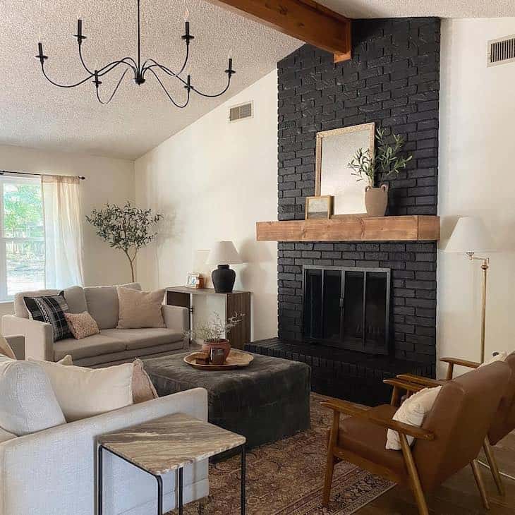 Painted Black brick fireplace