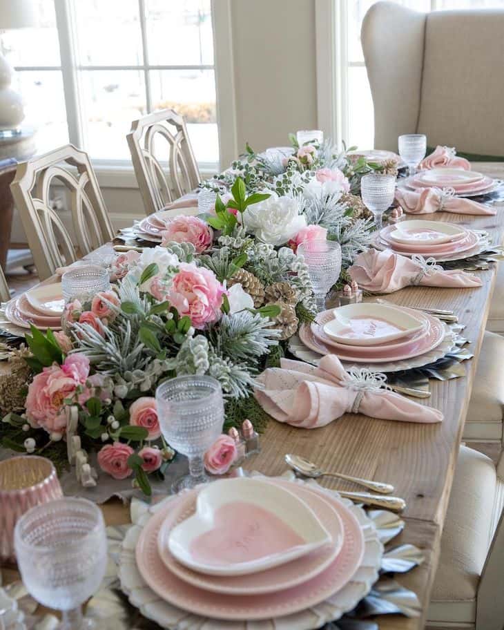 Blush Pink Valentines Day Table Decorations - Setting For Four Interiors