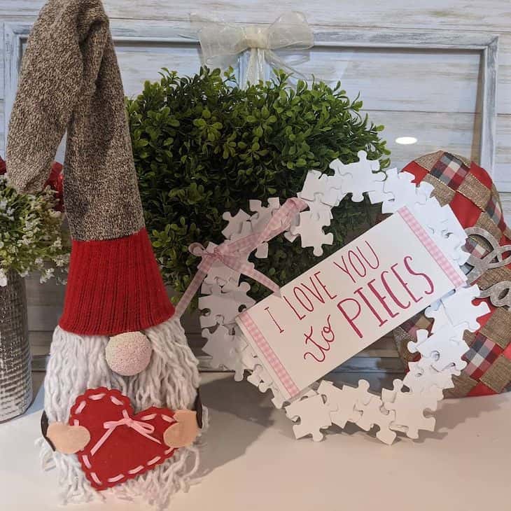 DIY puzzle heart wreath