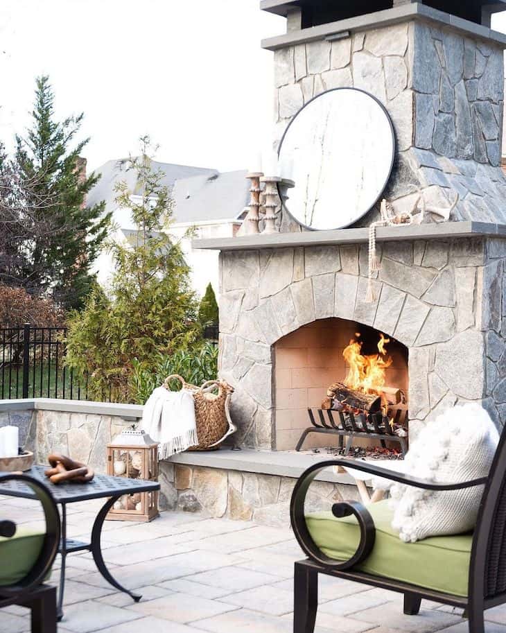 Stone outdoor fireplace