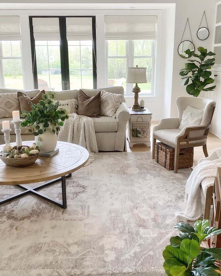 White, cream and beige living room rug