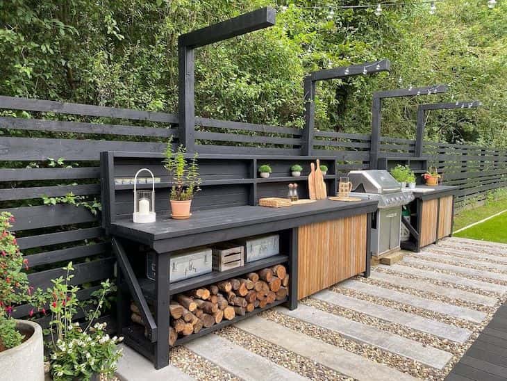 Black outdoor kitchen