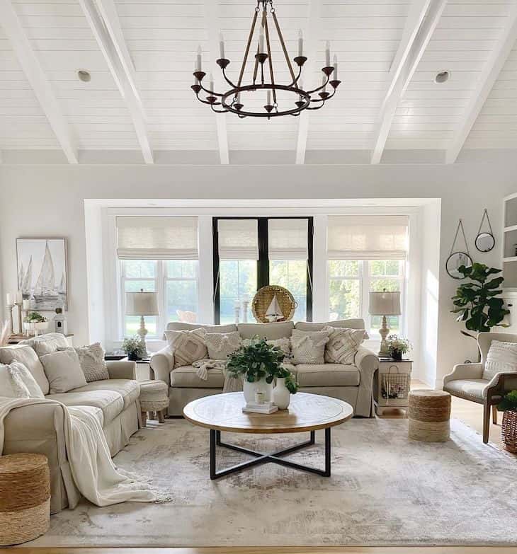 Oversized chandelier in a living room