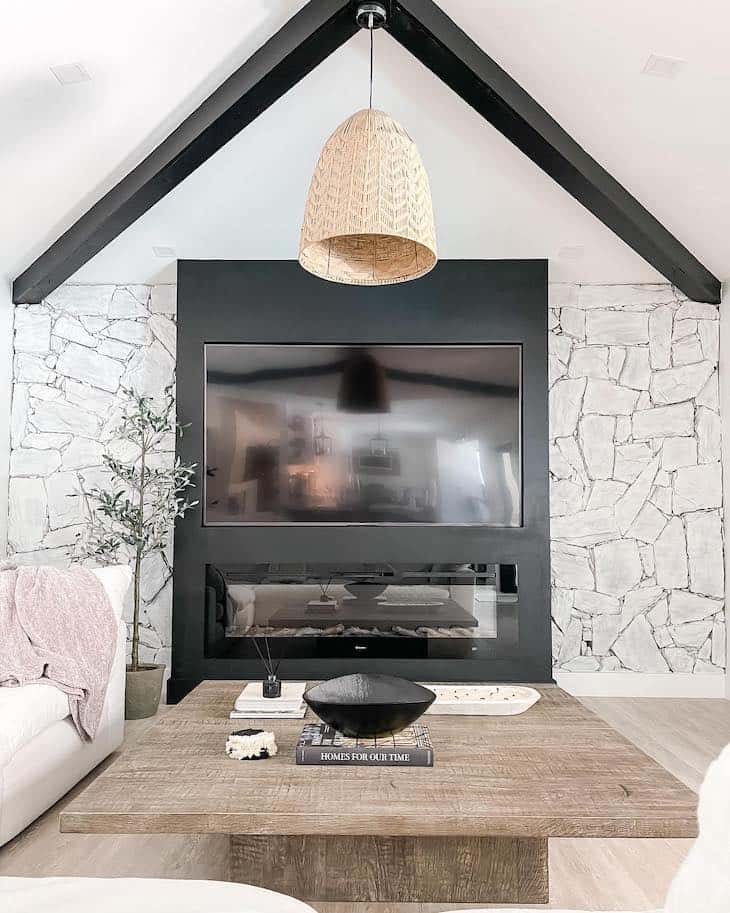 Rattan pendant light in a living room