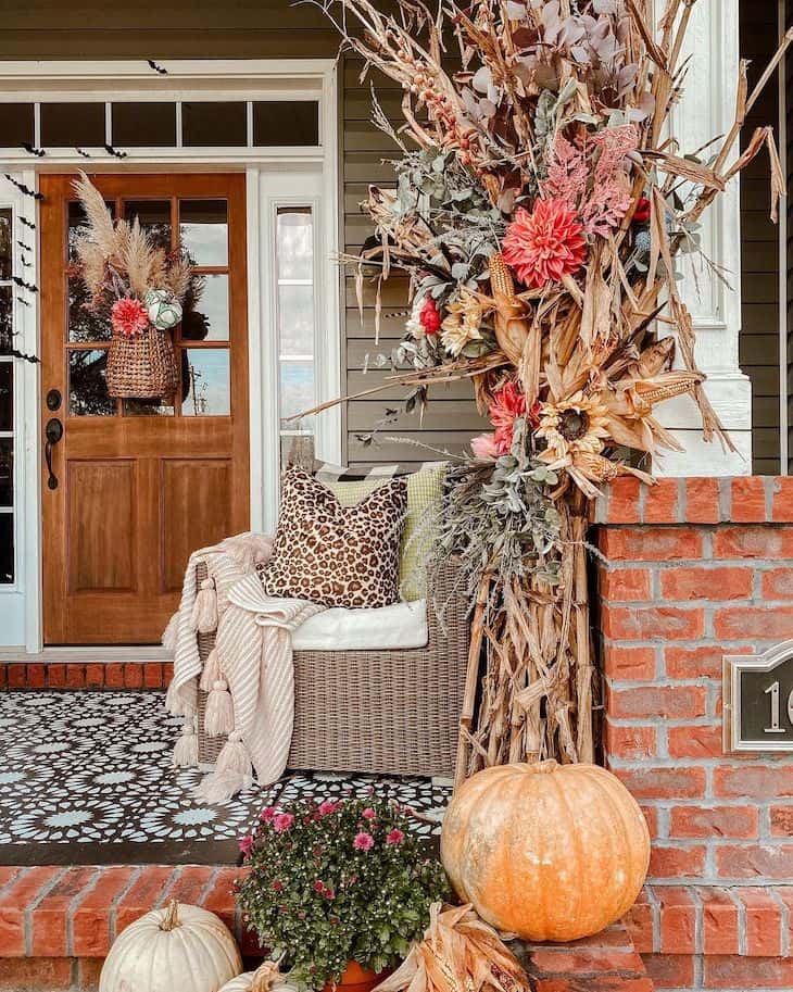 cornstalk with a mix of flowers