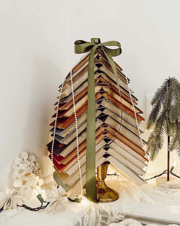 DIY Christmas tree made of vintage books