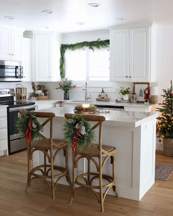 Kitchen counter stools with wreaths