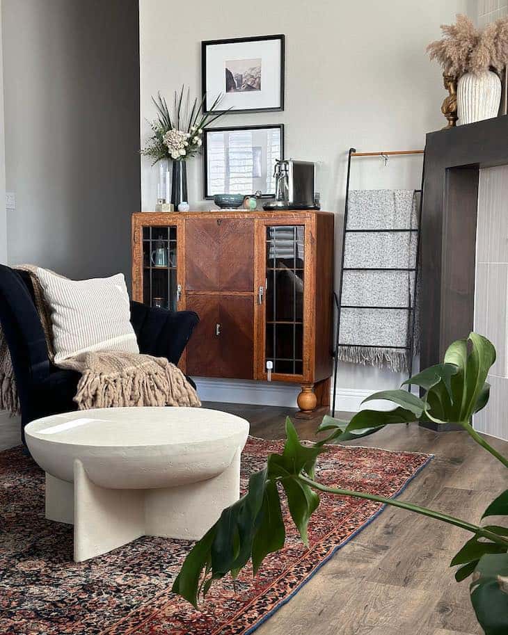 white round coffee table from lava stone