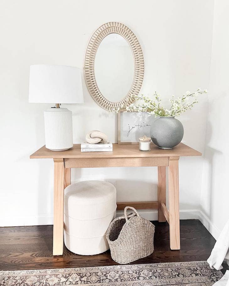 Console Table Decor with Mirror and Neutral Accents