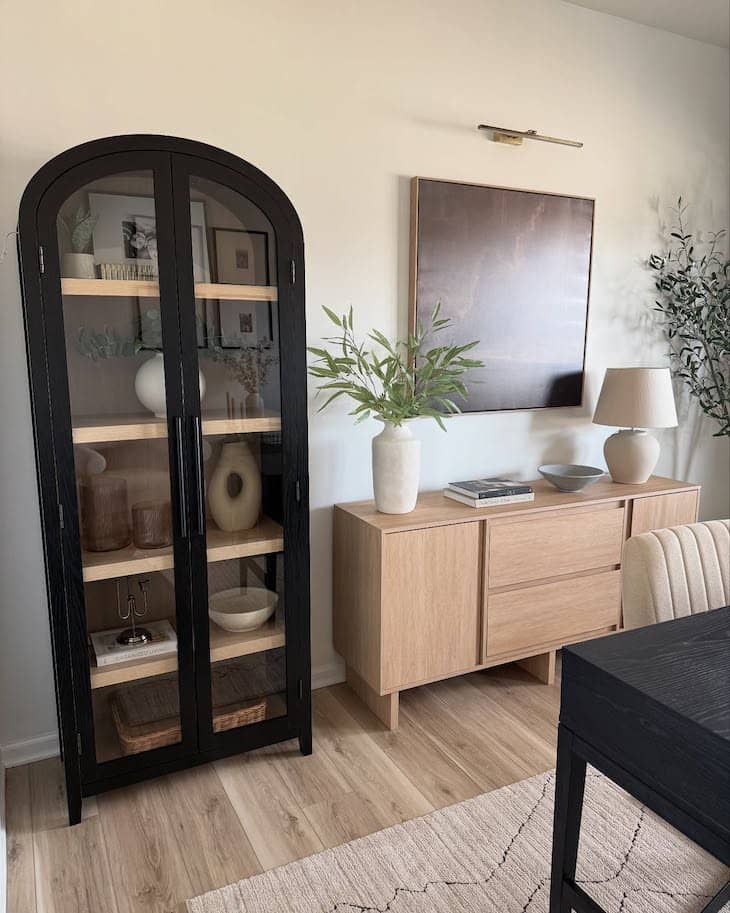 Light Wood Console Table Styling with Mixed Heights and Neutrals