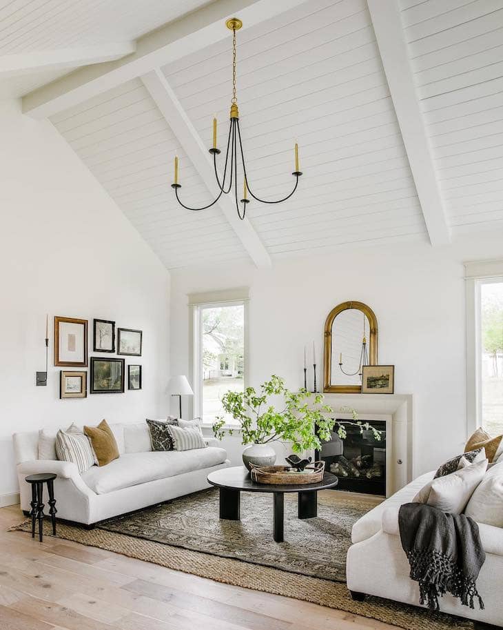 Vaulted Shiplap Ceiling with Exposed Beams