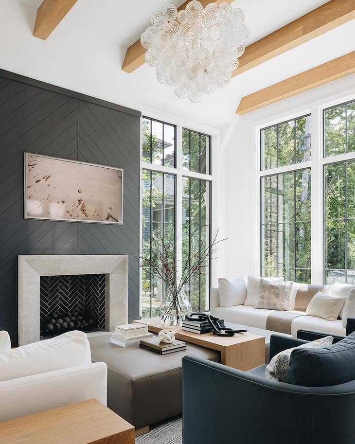 Flat Ceiling with Light Wood Beams and Bold Contrast